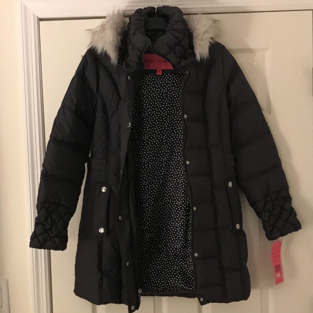 PUFFER DOWN COAT by Betsey Johnson in color steel gray in size M
